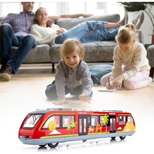 Rail Car Toy Cartoon Safe Subway Train Model with Light and Sound Alloy Simulation Train Toy for Children