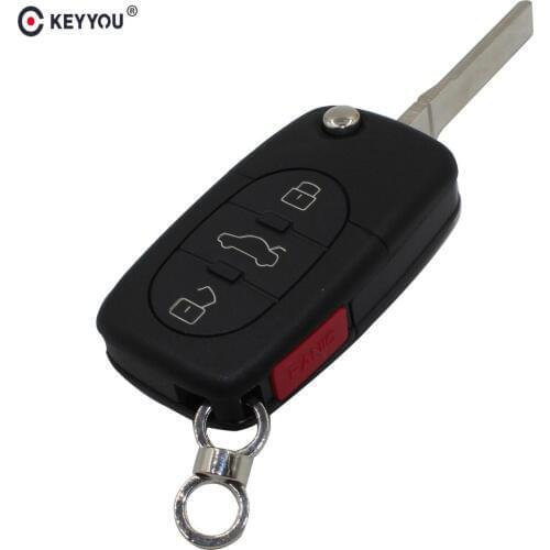 KEYYOU 10pcs 3+1 BTN Remote Flip Folding Key Shell Case Keyless Fob For Audi A4 A6 A8 TT Quattro S4 S6 S8 CR2032