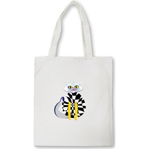 Cat Creative Pattern Printing Black and White FashionTote Bag Canvas Fashion Travel Storage Bag Shopping Bags Harajuku Kawaii