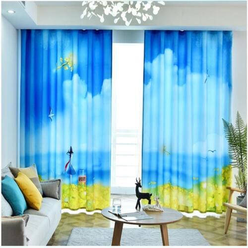Blue sky and white clouds creative curtains new childrens room bedroom bay window study windshield shading
