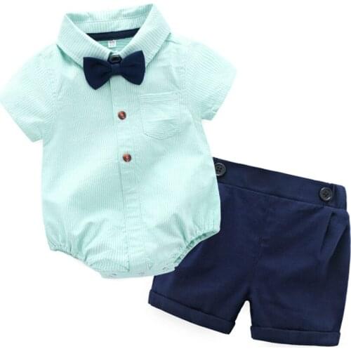 Summer new childrens clothing male baby small fresh gentleman style cotton haber pants two sets of childrens clothing