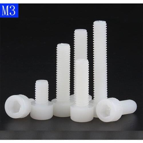M3 x 0.5mm White Plastic Nylon Socket Head Caps Screws Metric DIN 912 Coarse Bolts NYLON66 Metric ISO 4762