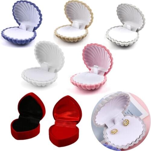 Trendy Jewelry Gift Box Shell Heart Velvet Boxes for Women Wedding Engagement Ring Earrings Necklace Portable Display Container