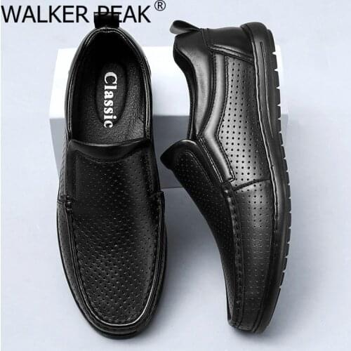 2021 New Breathable Summer Mens Loafes Leather Casual Shoes Comfortable Driving Shoes Brand Anti-slip Men Flats Black Footwear