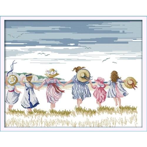 Sisters cross stitch kit people 18ct 14ct 11ct count print canvas stitches embroidery DIY handmade needlework