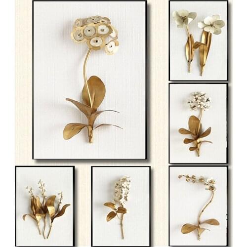 Wall Art Canvas Painting Golden Plant Leaves And Flowers Wall Pictures For Living Room Nordic Decor Pictures Morden Decor