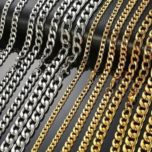 Modyle Mens Necklace Round Miami Cuban Link Chain Gold Silver Color Stainless Steel Necklace for Man Punk Boy Male Colar Gifts