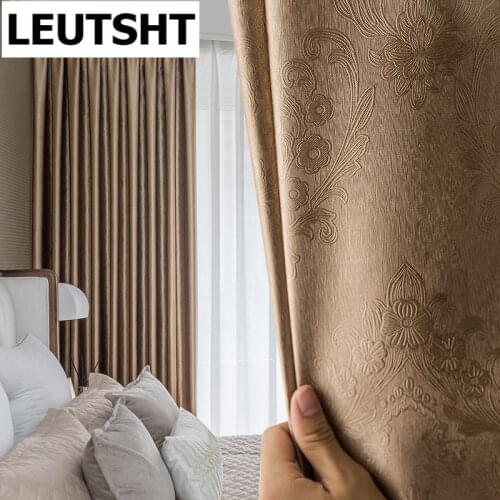 2021light luxury soundproof solid color embossed blackout curtain for living room bedroom study balcony blackout curtains custom