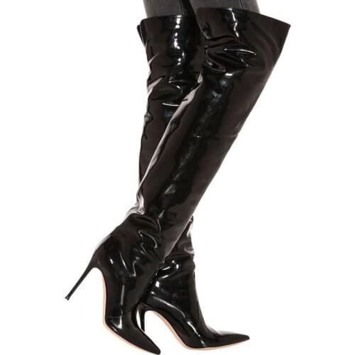 Over The Knee Boots Black Patent Leather Thin Heels Thigh High Boots Women Shoes Sexy High Heel Long Boot Botas Femininas Mujer