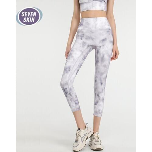 SEVEN SKIN High Waist Seamless Womens Leggings Gym Sport Fitness Yoga Tights Elastic Printing Workout Running Calf-Length Pants
