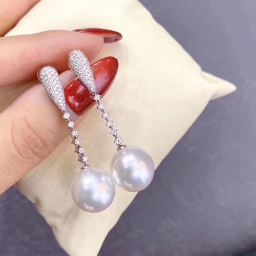 D318 Pure 925 Sterling Silver Fine Jewelry Fresh Water White 9mm Pearls Dangle Earrings for Women Fine Pearl Earrings