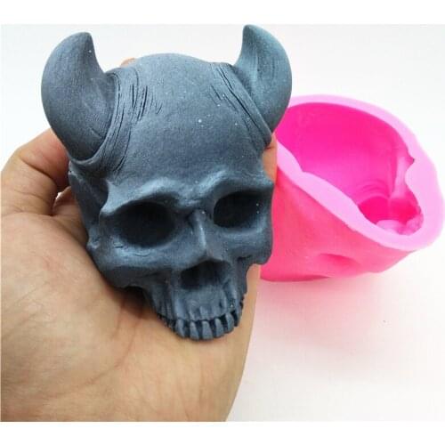 3 Evil Shofar Demon Skull Silicone Candle Mold for Handmade Desktop Decoration Gypsum Resin Aromatherapy Candle Silicone Mould