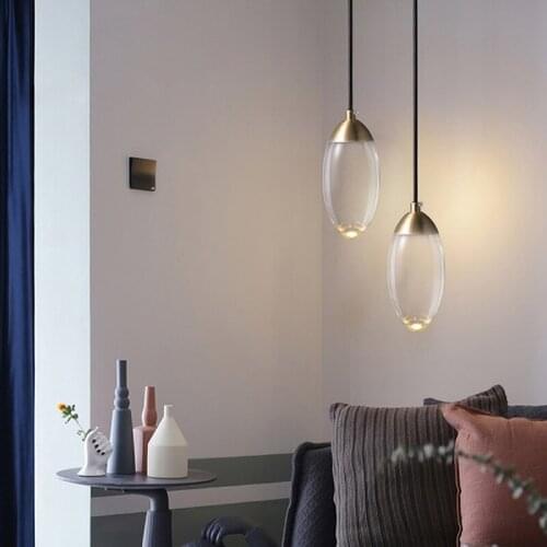 Modern Long line all-copper Minimalist Crystal ball Pendant lights Bedroom bedside bar Single-head LED Indoor Decor lamp