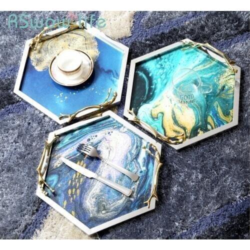 Light Luxury Glass Tray Household Tea Trays Living Room Decorative Plate Copper Handle Jewelry Storage Tray Serving Platter