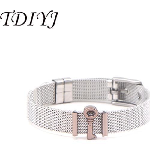 TDIYJ Fashion Stainless Steel Coffee Key Slide Charms Keeper Bracelets Set as Women Jewelry