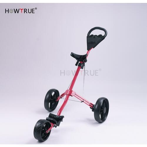 Golf Carts Courses Supplies Push Pull Golf Trolley Folding 3 Wheel, Foot Brake