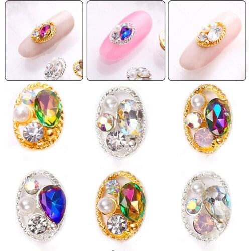10pcs Retro Rhinestone Jewelry Diamond AB Crystal Glitter Nail Art Decoration 3D Metal Glitter Crystal Colorful Nail Gems H