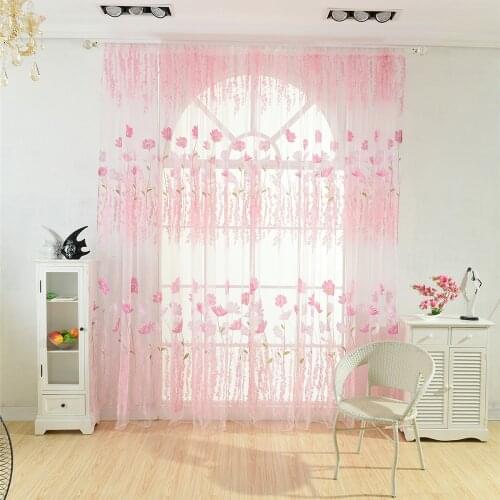Curtain for Living Room Yarn Window Screening Decor Flower Panel Tulle Window Screening Sheer Bedroom Curtain 100cmx200cm D30