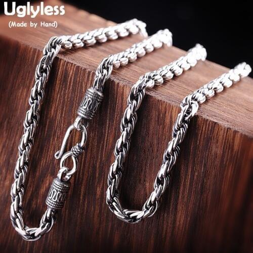 Uglyless 4MM Thick Thai Silver Chains for Women Solid 925 Sterling Silver Twist Necklaces NO Pendants HIP HOP Dress Jewelry C164
