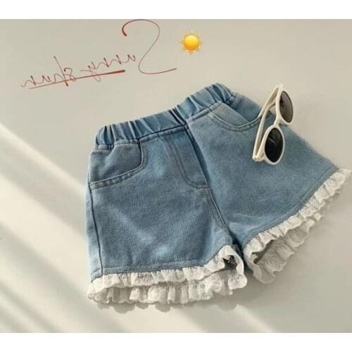 2-12T Jeans Shorts For Girls Toddler Kid Baby Teens Clothes Summer Casual Ruffles Lace Denim Shorts Elegant Cute Sweet Trousers
