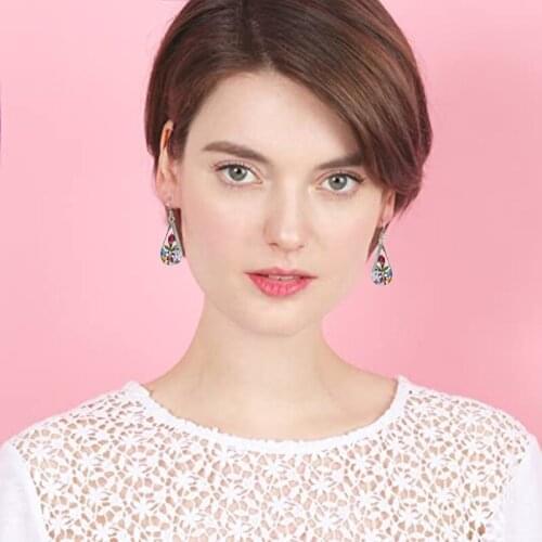 Women Red Pressed Rose Flower Drop Earrings Natural Rose Flower Teardrop Earring