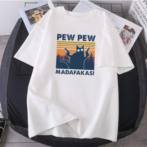 Womans Fashion Summer Tees 2021 Cute Pew Madafakas Cat T-shirts Lady Clothing Hip Hop O-neck Tops Female Short Sleeve Harajuku