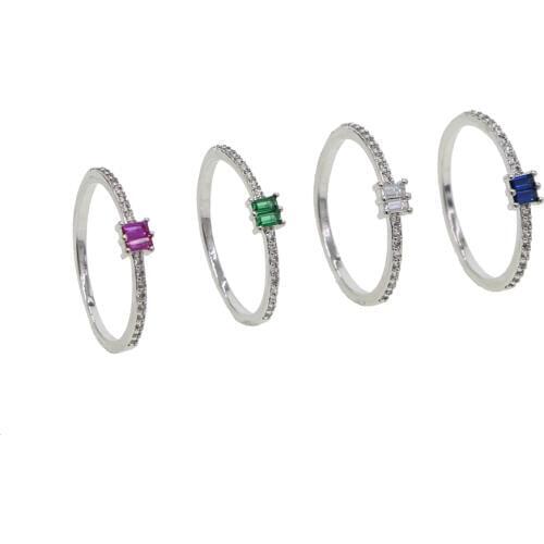 Red green blue white baguette colorful cz cubic zirconia minimal delicate thin wedding band ring for women fashion charm jewelry