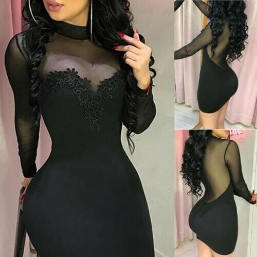 Women Evening See through Party Dress Bandage Bodycon Applique Mesh Spliced Short Mini Pencil Dress Summer Women Sexy vestidos