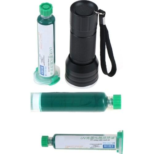 10ml Green Uv Solder Mask Pcb Bga Paint Prevent Corrosive Arcing Soldering Welding Fluxes Oil+ 12led Uv Curing Light