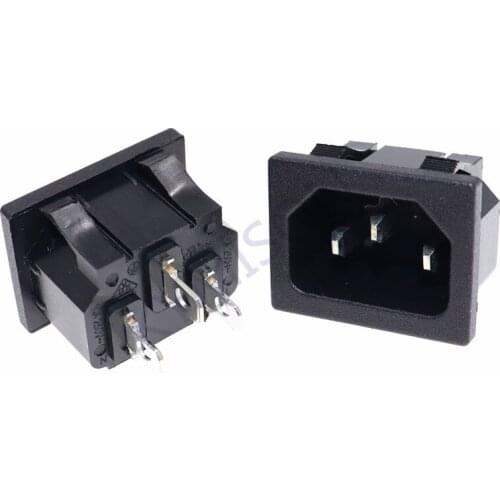 10Pcs/lot IEC320 C14 Power Connector AC 10A 250V 3 Pins Male Power Socket Snap In PDU UPS Industrial Inlet Socket