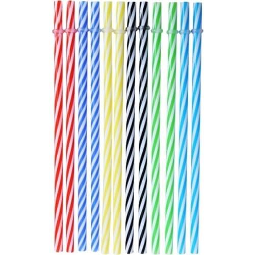 10pcs Colorful Reusable Hard Plastic Stripe Drinking Straws Biodegradable Bar Accessory Beer Juice Wedding Birthday Party Decor