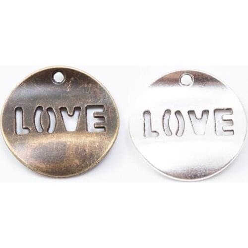 100pcs 20*20mm Vintage bronze antique Silver color love word tag charms pendant for bracelet earring necklace diy jewelry making