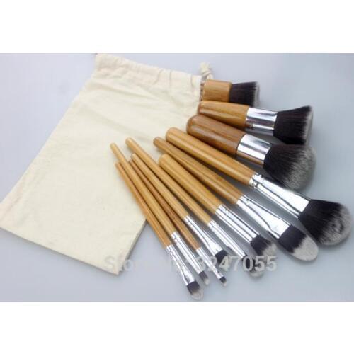 11Pcs * 3Sets Natural Bamboo Professional Makeup Brushes, Set Foundation Blending Brush Tool, Cosmetic Kits Makeup Set Brusher