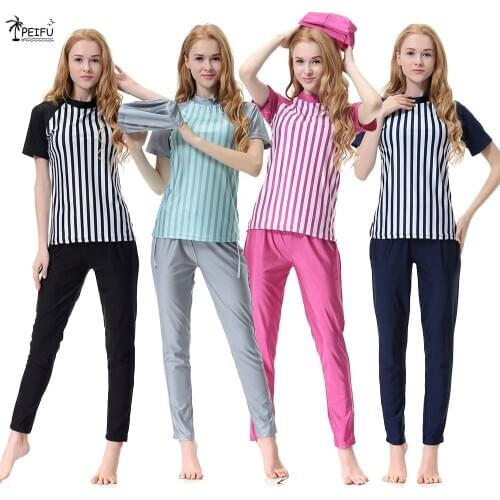 PEIFU 2020 Muslim short-sleeved conservative swimsuit trousers with cap three-piece Islamic beachwear swimwear