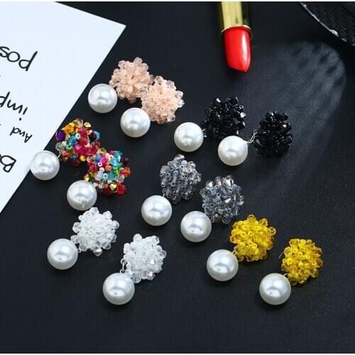 2021 New Women Handmade Pearl Beaded Pendant Earrings Vintage Lady Woven Earrings Wedding Party Charm Fashion Jewlery