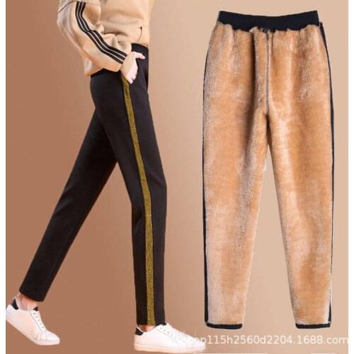2021 Winter Autumn Warm Thick Lamb Cashmere Running Casual Pants for Women Fitness Jogging Lamb Wool Sweatpants Beauty Trousers