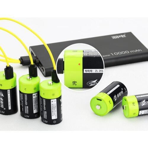 4PCS ZNTER 3000mAh 1.5V rechargeable battery C size USB rechargeable lithium polymer battery with Micro USB charging cable