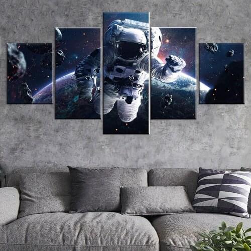 HD Print Painting Modular Pictures 5 Piece Space Astronaut Wall Art Poster Modern Home Decoration Canvas