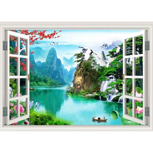 5D DIY Full Square Drill Diamond Painting Scenery Lake Window Daimond Mosaic Diamant Embroidery Wedding Room Decoration