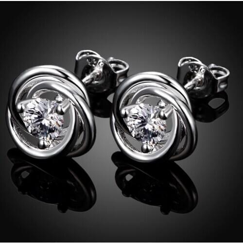 Promotion fashion 925 sterling Silver jewelry female charm cute women wedding pattern zircon crystal stud earrings E010