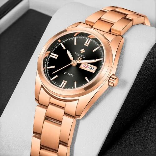 WWOOR 2021 New Top Brand Women Luxury Rose Gold Black Watch Fashion Stainless Steel Quartz Waterproof Wristwatch Reloj De Mujer