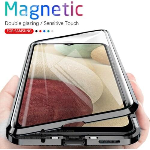 360° magnetic flip shell cover for samsung galaxy a12 a 12 12a sm-a125f/dsn 6.5'' samsungA12 double-side metal edge glass cover