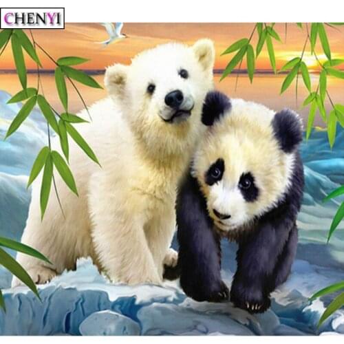CHENYI 5D Full Square Diamond Painting Bear and Panda Mosaic Art Rhinestone Animal Diamond Embroidery Cross Stitch Home Decor