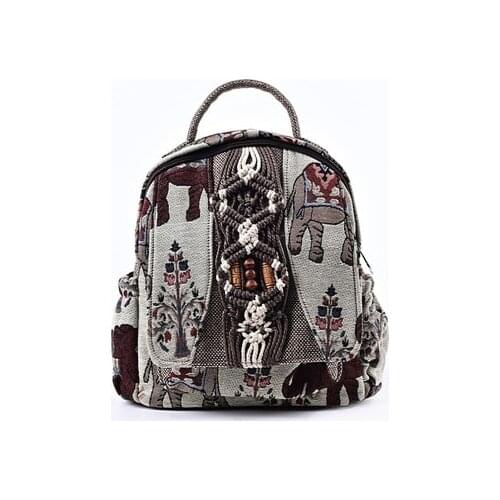 Hot bohemian string appliques small shopping backpacks women!Nice national prints lady casual backrack All-match canvas backruck