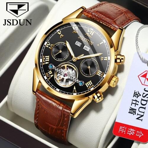 JSDUN Top Brand Mens Hollow Watch Waterproof Sports Automatic Date Tourbillon Mechanical Classic Watch Relogio Masculino 8908