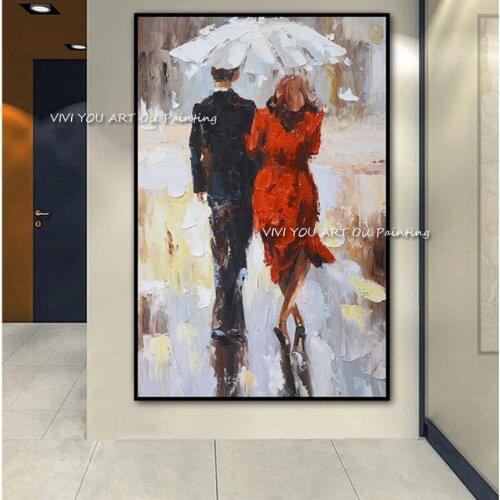 Sweet Lover Couple Black Red Women Modern Handpainted Abstrat Oil Painting On Canvas Home Decor Wall Art Picture For Living Room