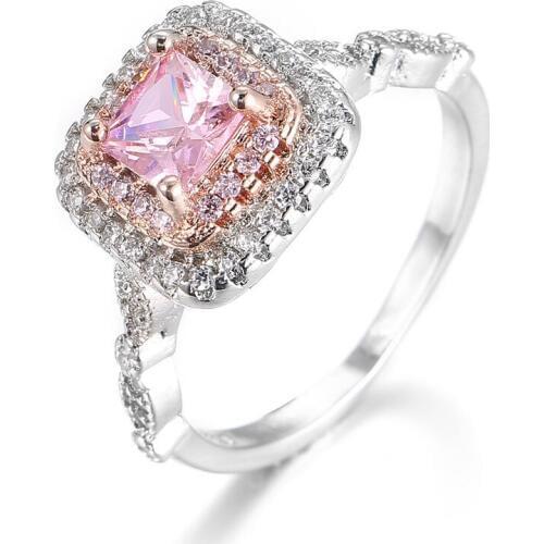 Classic Luxury Silver Color Rings pink Zircon crystal Wedding Jewelry Rings Engagement For Women Shiny Valentines Day Gifts