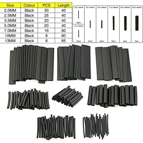 Heat Shrink Tubing Kit - 127 Piece Set of Black Assorted Wire Wrap Electrical Connection Cable Ð for Shrinking and Sealing