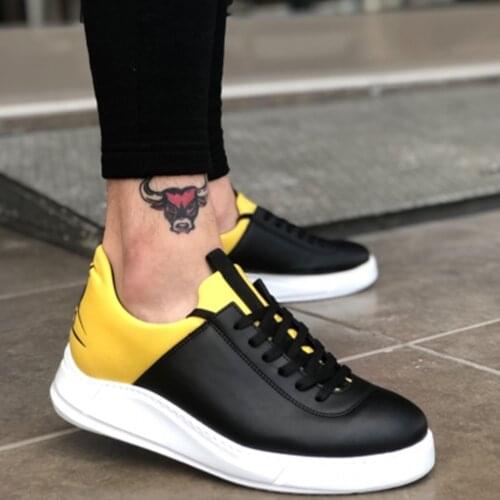 BA0031 Sneakers Siyah Sarı Beyaz Taban Casual Erkek Ayakkabı Özel Üretim Yeni Model Türk Malı İndirimli Fiyat Hızlı kargo
