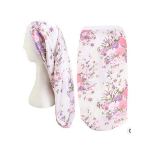 1pcs/lot Fashion Women Printed Flower Elastic Hair Turban Cap muslim Long satin print long Hat hijab